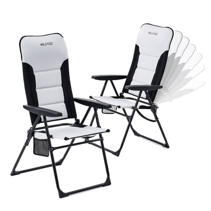 2er Set Campingstuhl Faltbar 7 Positionen Verstellbarer 150kg Belastbar | Aluminiumrahmen, 600D Polyester| Hohe Rückenlehne | leicht & tragbar | Für Camping, Strand, Angeln, Garten, Wohnmobil&Balkon