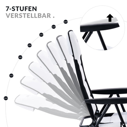 2er Set Campingstuhl Faltbar 7 Positionen Verstellbarer 150kg Belastbar | Aluminiumrahmen, 600D Polyester| Hohe Rückenlehne | leicht & tragbar | Für Camping, Strand, Angeln, Garten, Wohnmobil&Balkon