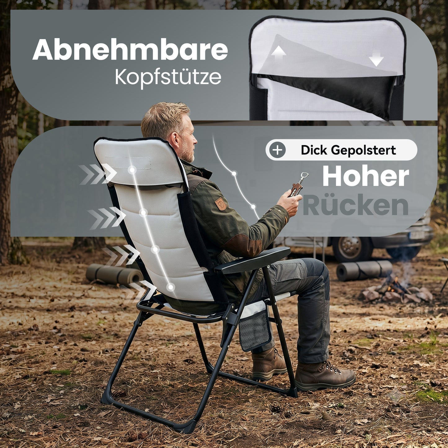 2er Set Campingstuhl Faltbar 7 Positionen Verstellbarer 150kg Belastbar | Aluminiumrahmen, 600D Polyester| Hohe Rückenlehne | leicht & tragbar | Für Camping, Strand, Angeln, Garten, Wohnmobil&Balkon