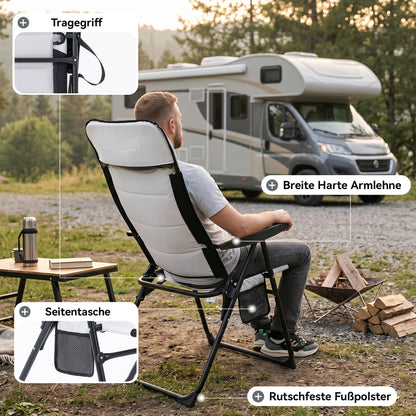 2er Set Campingstuhl Faltbar 7 Positionen Verstellbarer 150kg Belastbar | Aluminiumrahmen, 600D Polyester| Hohe Rückenlehne | leicht & tragbar | Für Camping, Strand, Angeln, Garten, Wohnmobil&Balkon
