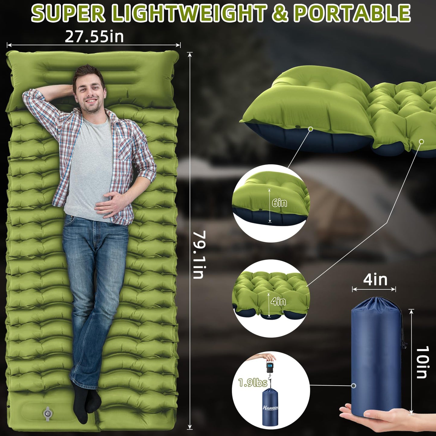 Rapid-Inflate Camping Mattress with Foot Pump – Ultra-Lightweight Interlocking Sleeping Pad for Backpacking & Family Outdoors