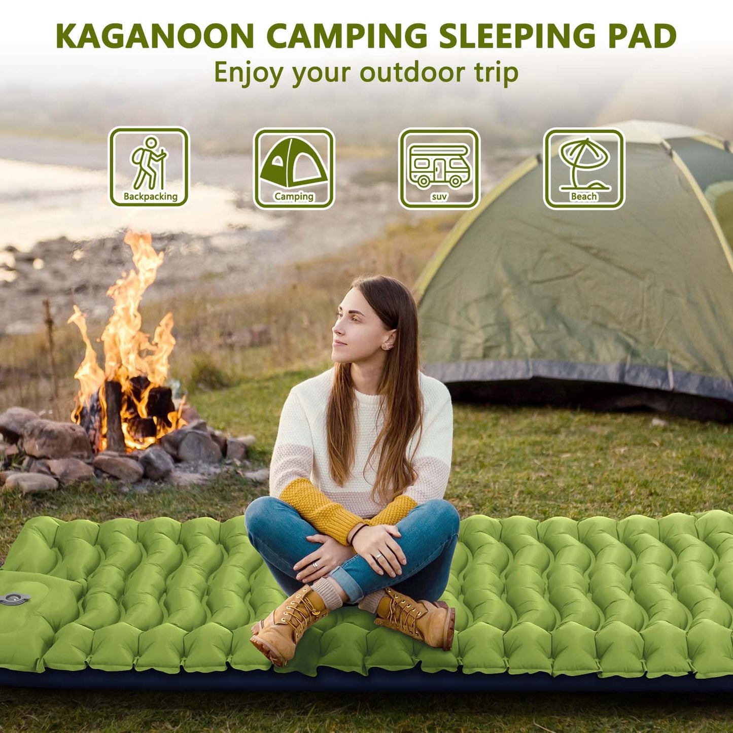 Rapid-Inflate Camping Mattress with Foot Pump – Ultra-Lightweight Interlocking Sleeping Pad for Backpacking & Family Outdoors
